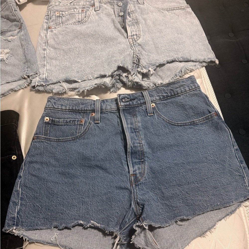 Levi's Women's Jean Shorts - 501 White, Light Blue, Black, Blue - Picture 4 of 13